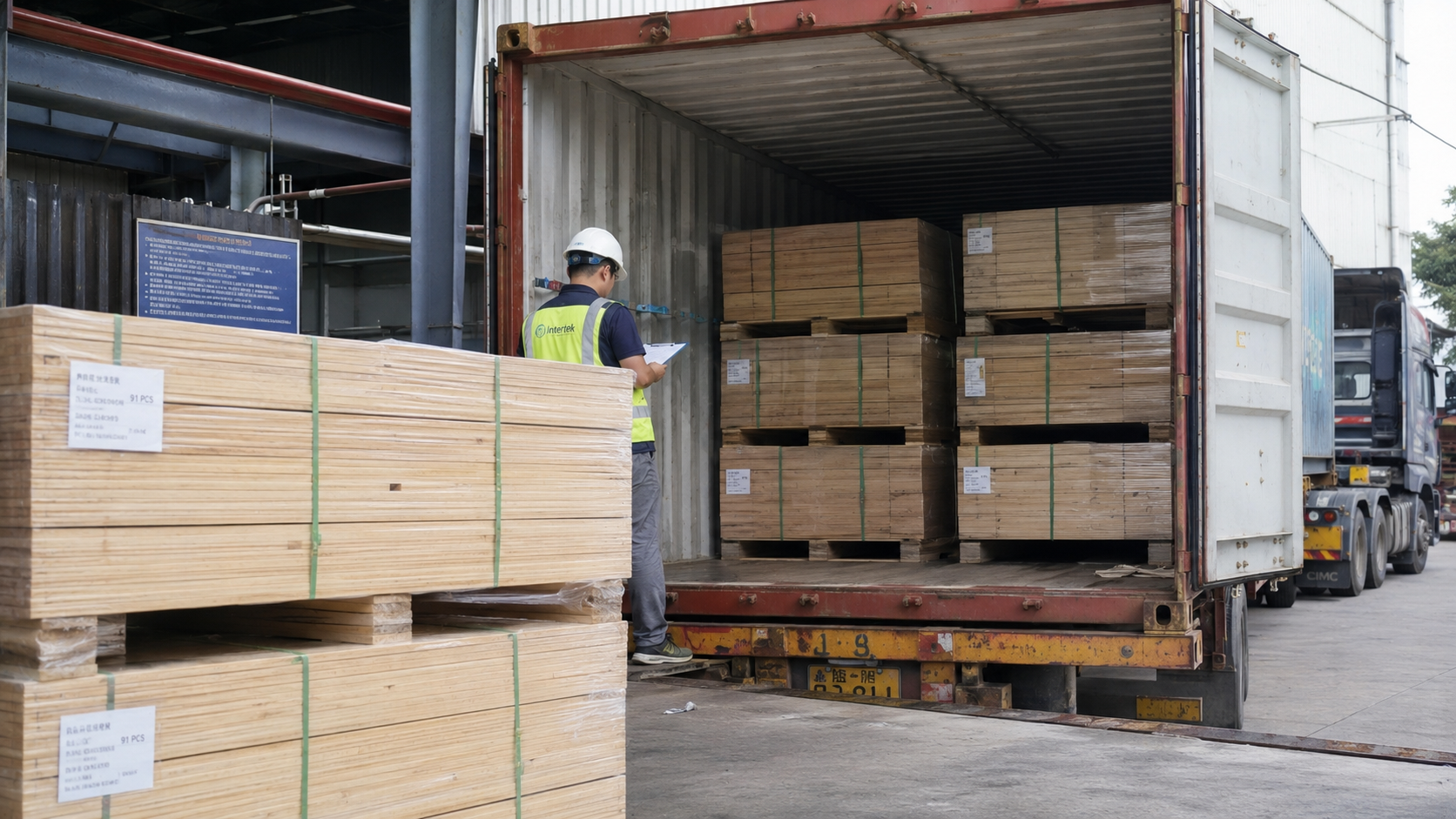 Conteneur, port et camion pour logistique bois